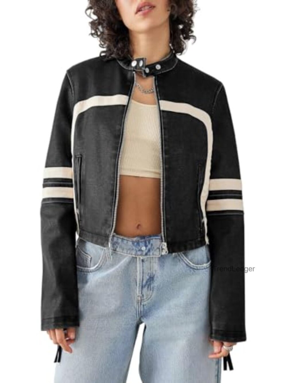 Faux Leather Cropped Moto Biker Jacket Stand Collar Zip Front